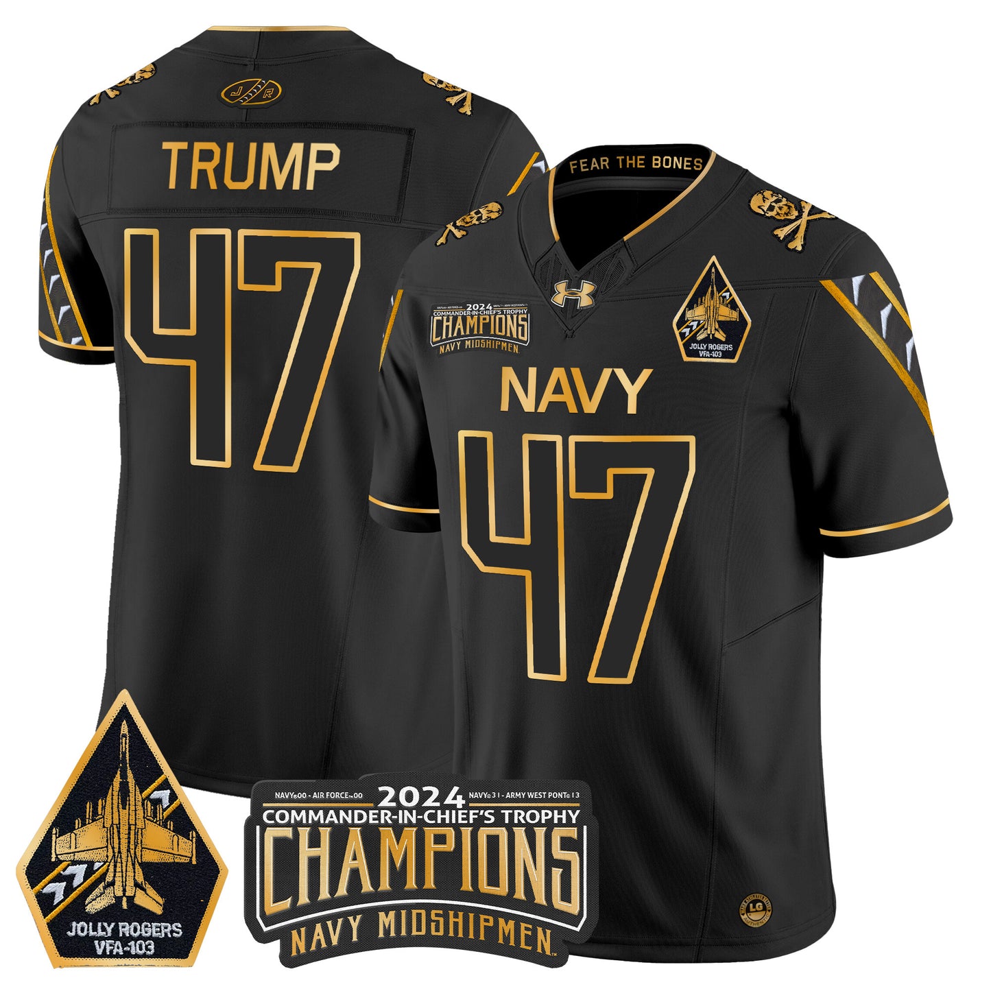 Navy Midshipmen 2024 Commander-In-Chief's Trophy Champions Patch Gold Vapor Limited Jersey - All Stitched