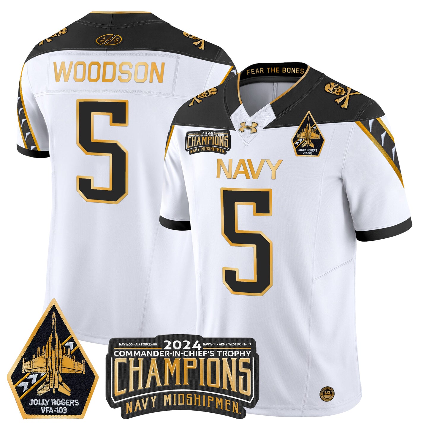 Navy Midshipmen 2024 Commander-In-Chief's Trophy Champions Patch Gold Vapor Limited Jersey - All Stitched