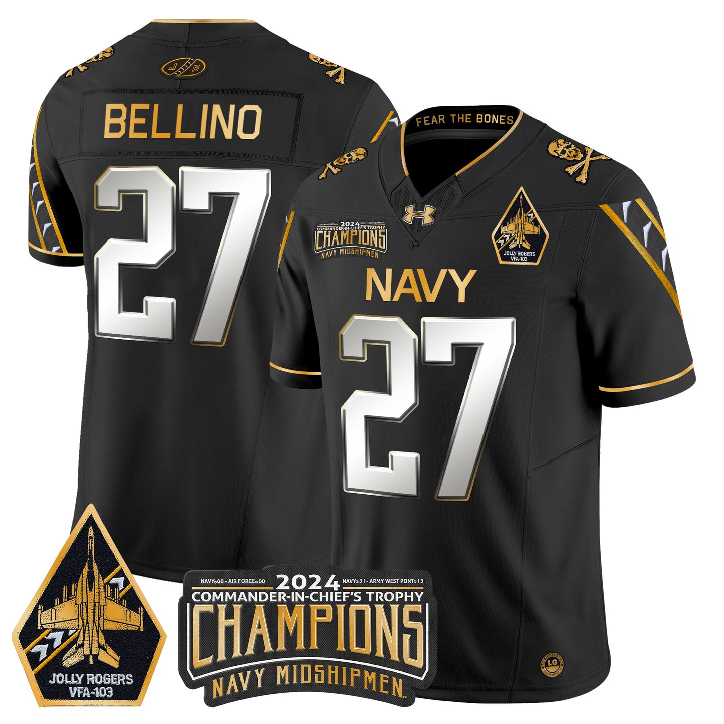 Navy Midshipmen 2024 Commander-In-Chief's Trophy Champions Patch Gold Vapor Limited Jersey - All Stitched