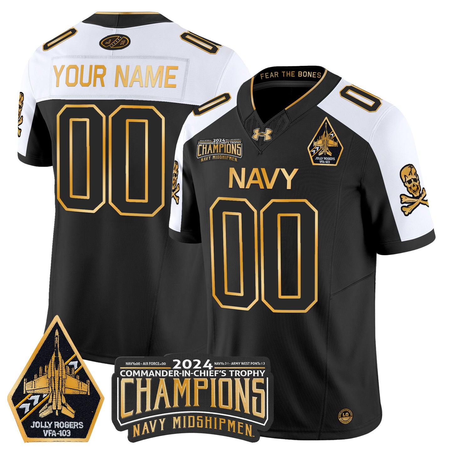 Navy Midshipmen 2024 Commander-In-Chief's Trophy Champions Patch Gold Vapor Limited Custom Jersey - All Stitched