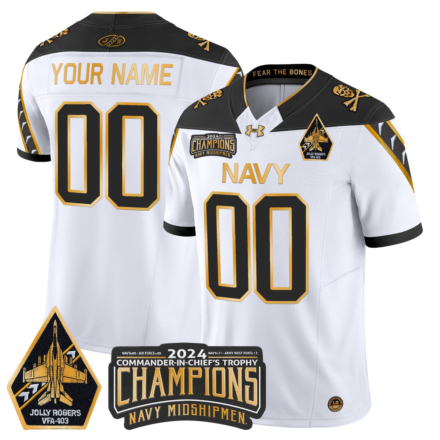 Navy Midshipmen 2024 Commander-In-Chief's Trophy Champions Patch Gold Vapor Limited Custom Jersey - All Stitched