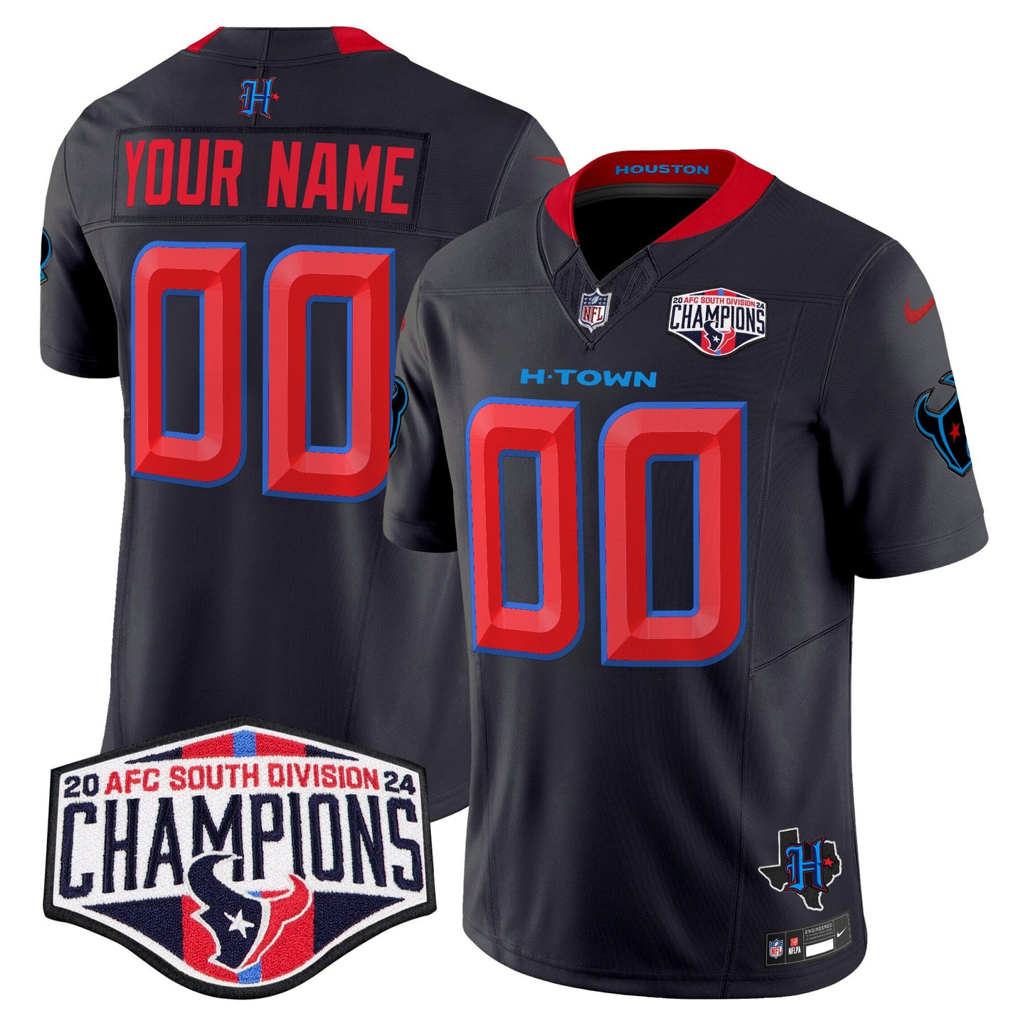 Houston Texans 2024 AFC South Division Champions Patch Vapor Limited Custom Jersey - All Stitched