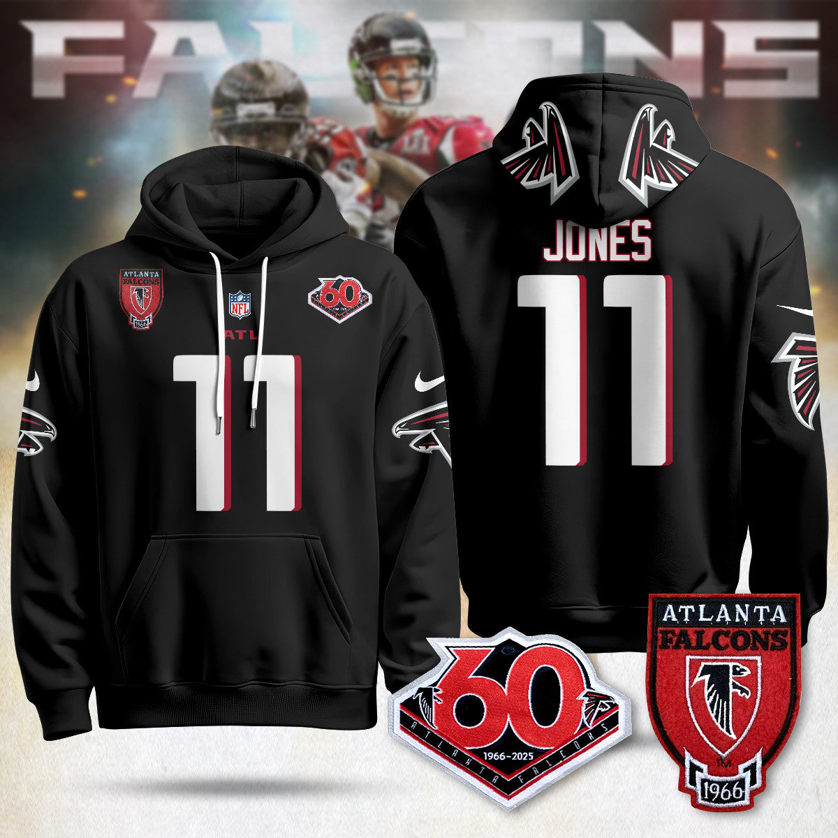 Atlanta Falcons 60th Season Pullover Hoodie - All Stitched