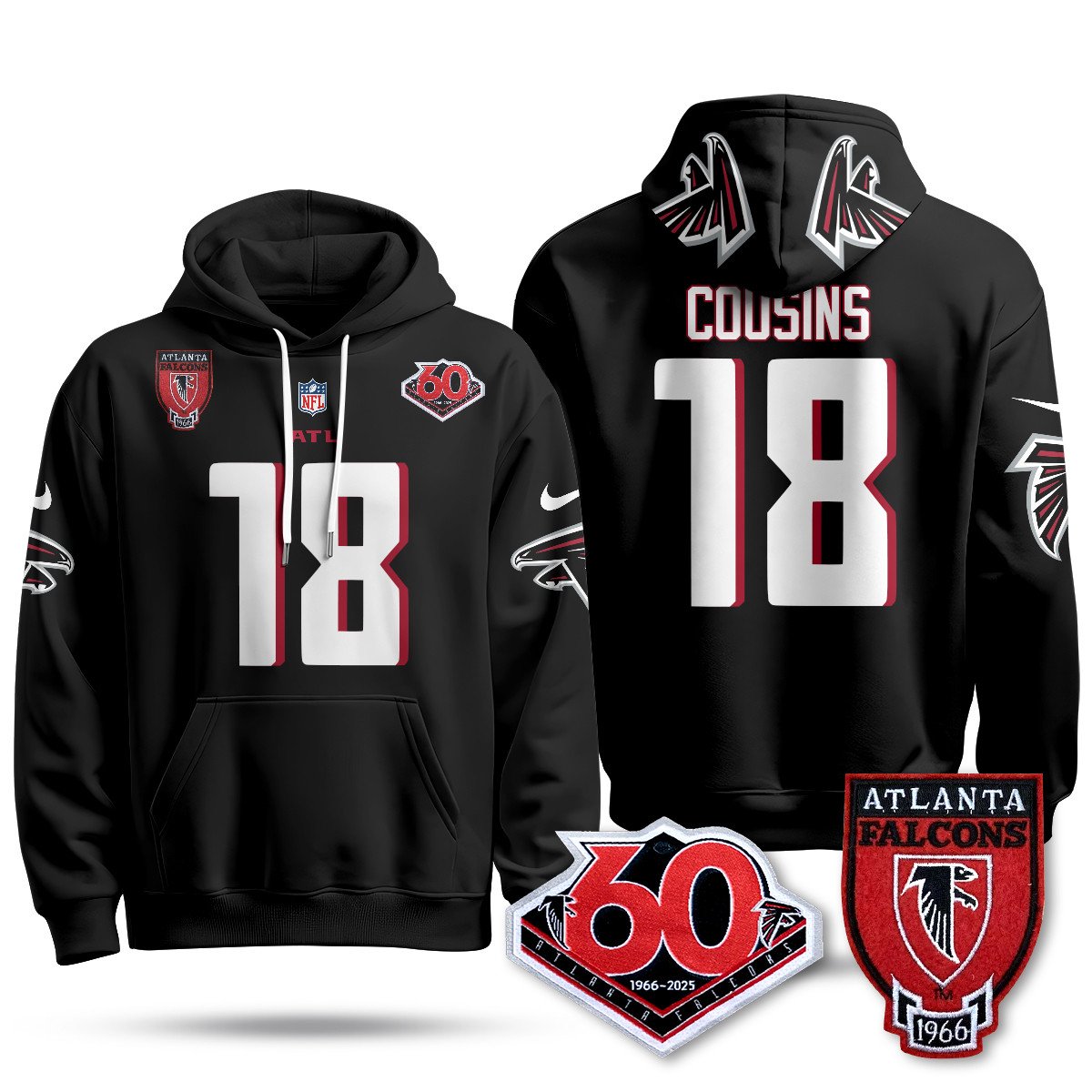 Atlanta Falcons 60th Season Pullover Custom Hoodie - All Stitched