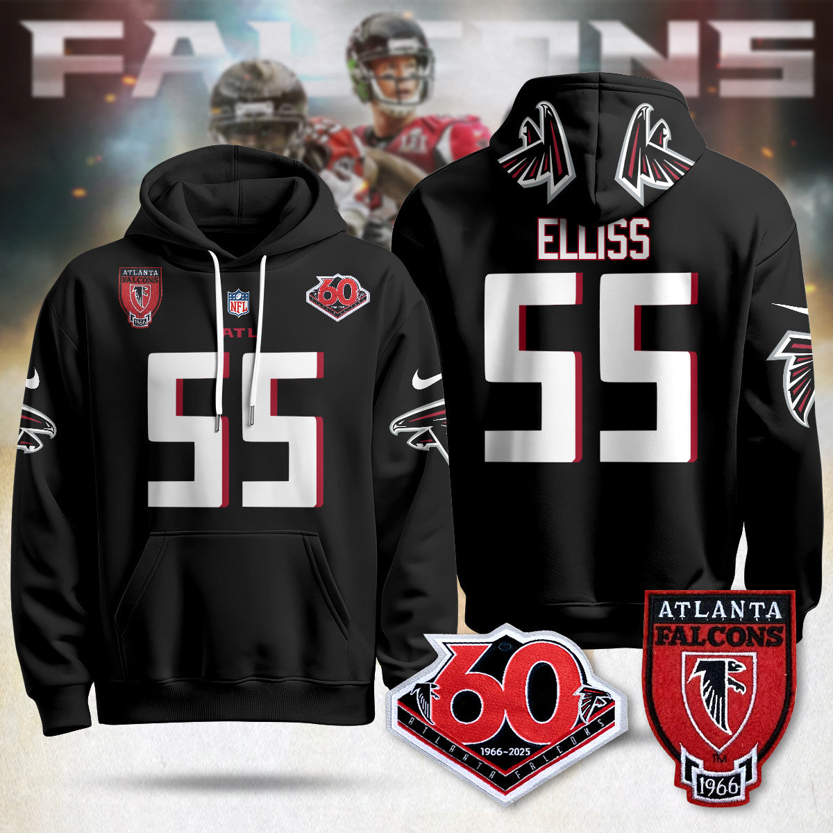 Atlanta Falcons 60th Season Pullover Hoodie - All Stitched