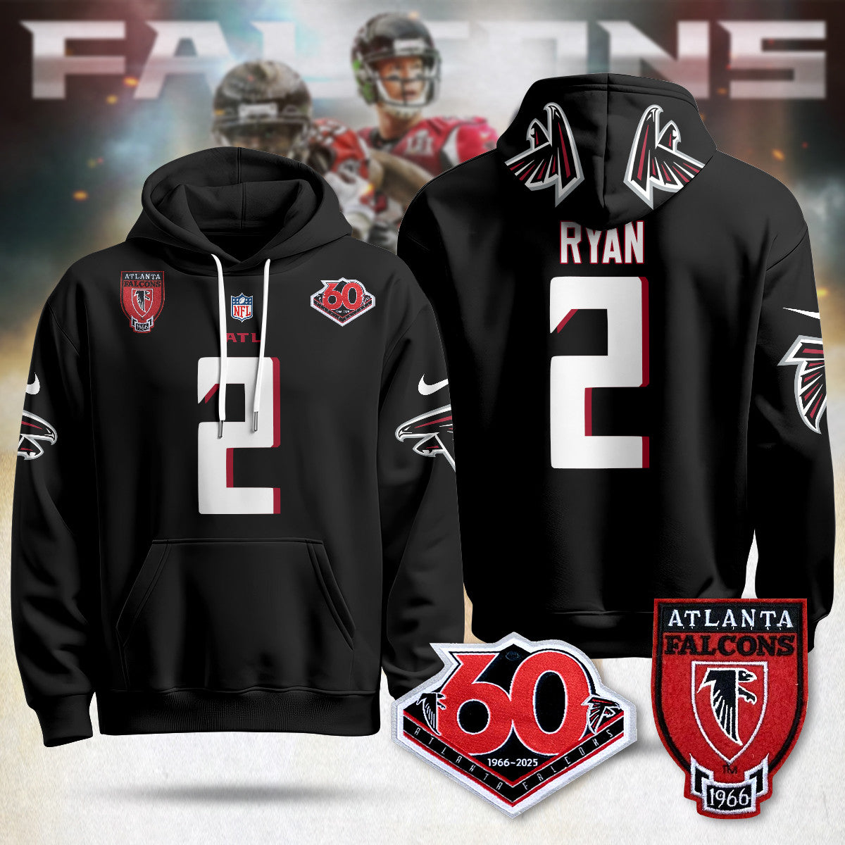 Atlanta Falcons 60th Season Pullover Hoodie - All Stitched