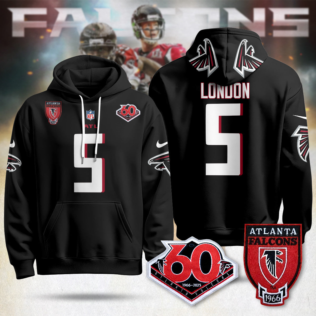 Atlanta Falcons 60th Season Pullover Hoodie - All Stitched