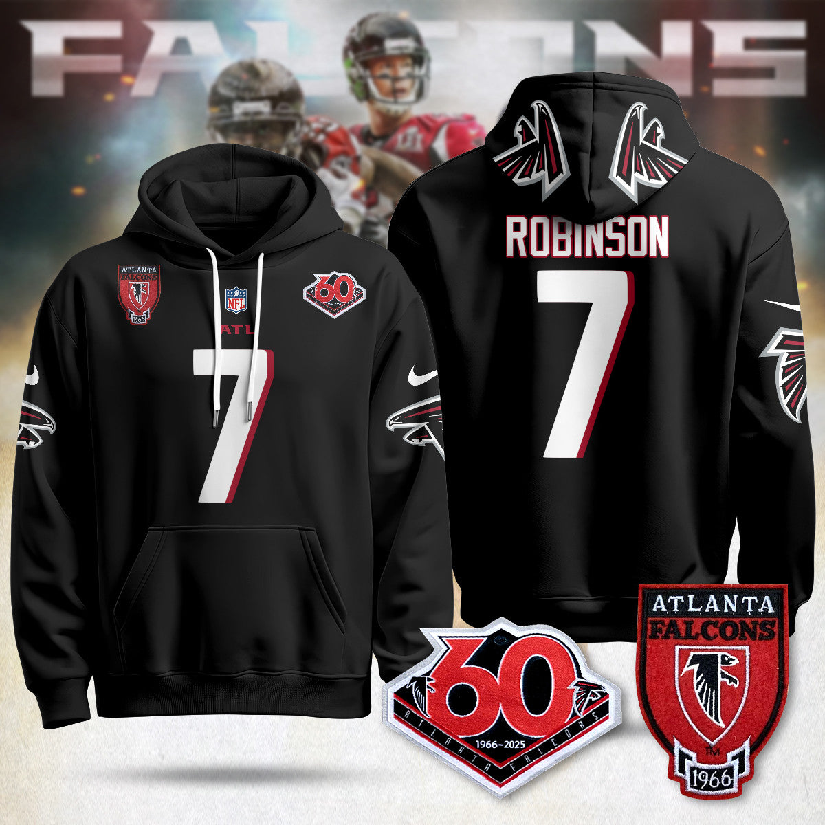 Atlanta Falcons 60th Season Pullover Hoodie - All Stitched