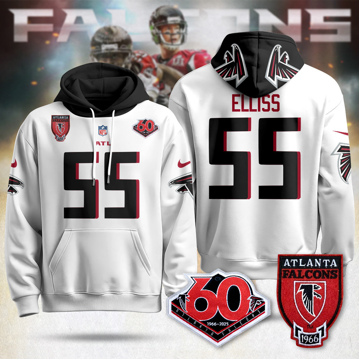 Atlanta Falcons 60th Season Pullover Hoodie - All Stitched