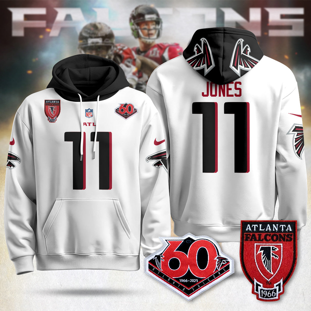 Atlanta Falcons 60th Season Pullover Hoodie - All Stitched