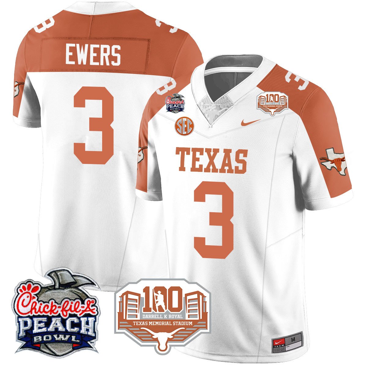 Texas Longhorns 2024 Chick-fil-A Peach Bowl Jersey - All Stitched