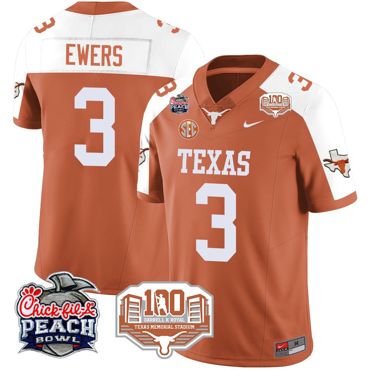 Texas Longhorns 2024 Chick-fil-A Peach Bowl Jersey - All Stitched