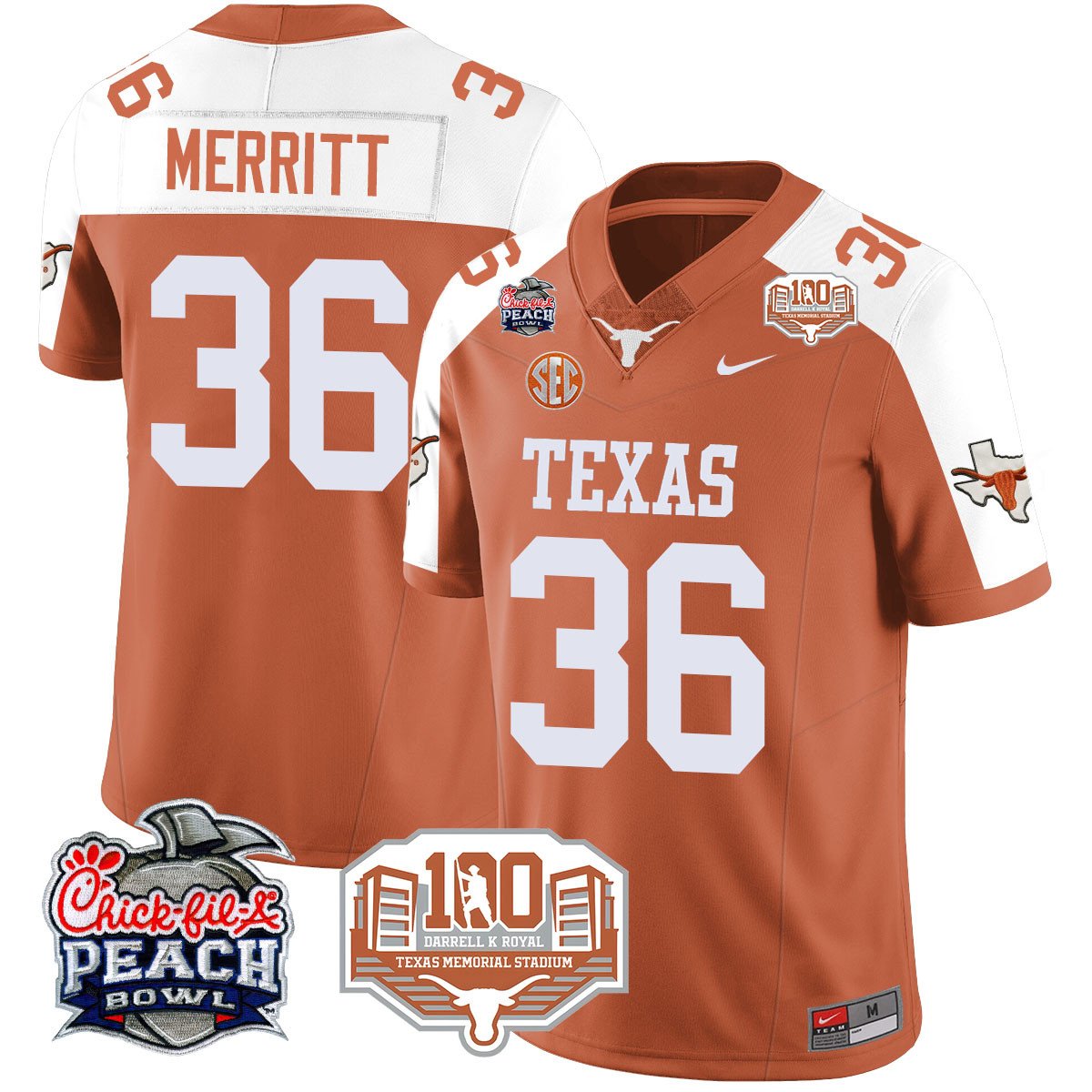 Texas Longhorns 2024 Chick-fil-A Peach Bowl Jersey - All Stitched