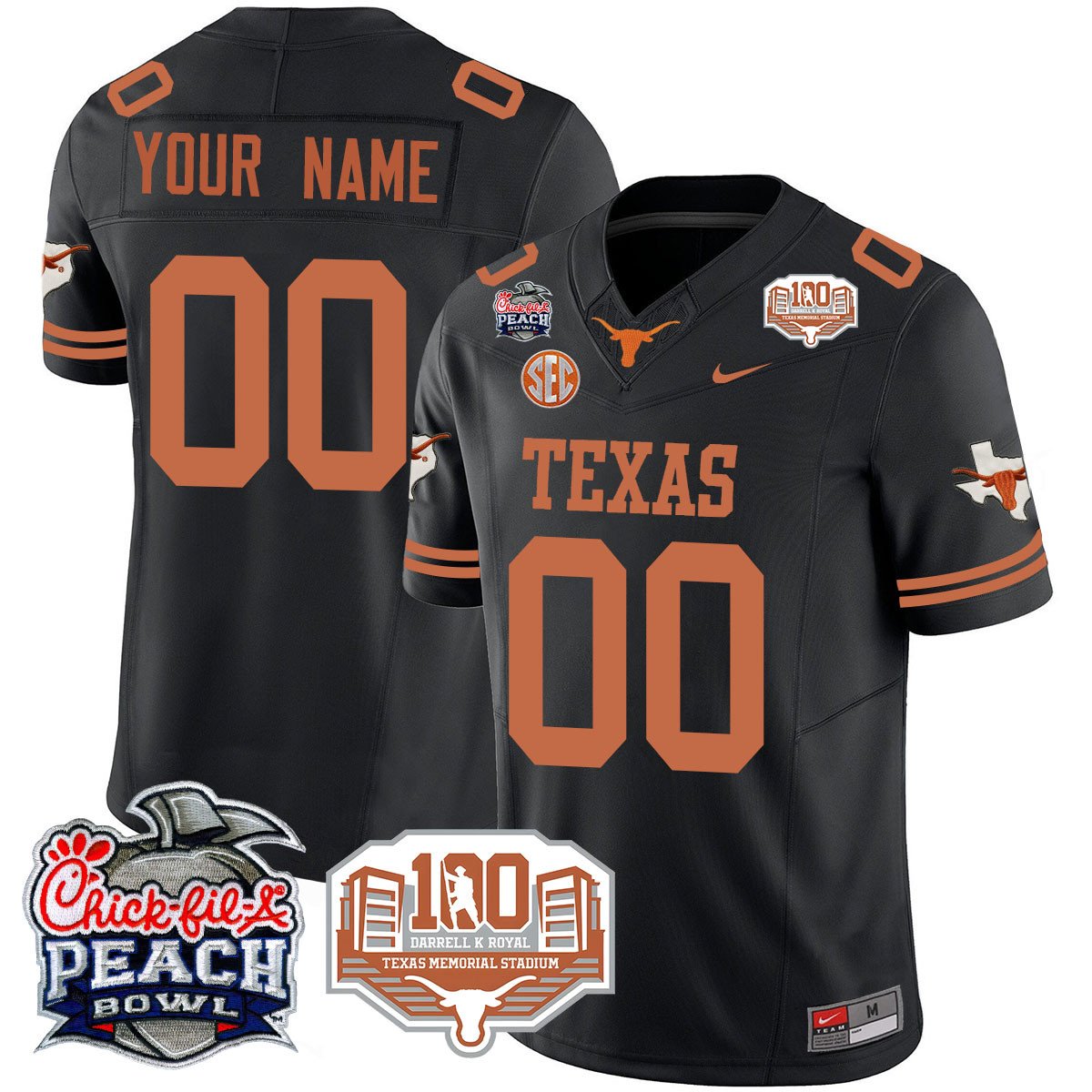 Custom Texas Longhorns 2024 Chick-fil-A Peach Bowl Jersey - All Stitched