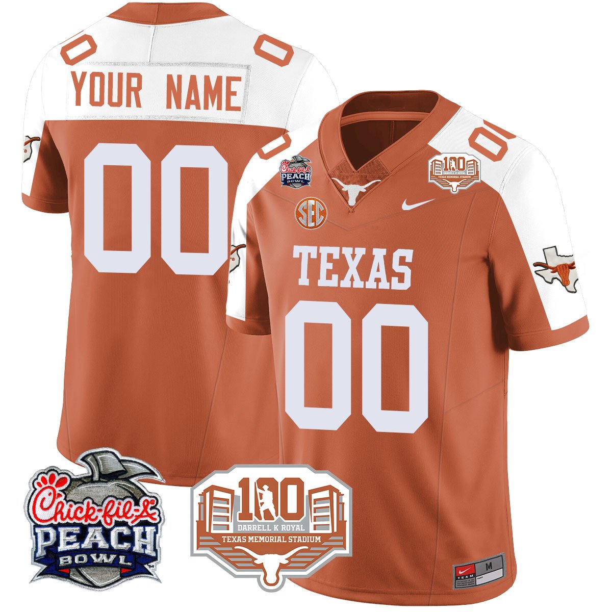 Custom Texas Longhorns 2024 Chick-fil-A Peach Bowl Jersey - All Stitched