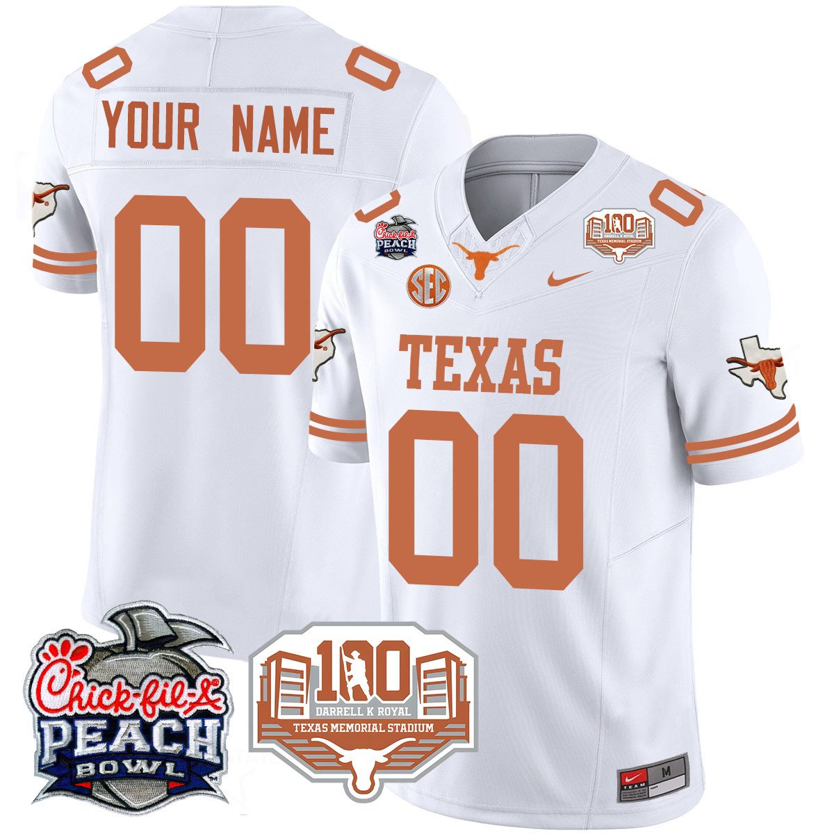 Custom Texas Longhorns 2024 Chick-fil-A Peach Bowl Jersey - All Stitched