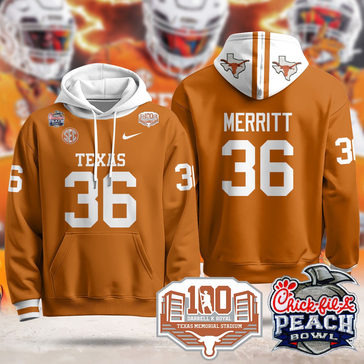 Texas Longhorns 2024 Chick-fil-A Peach Bowl Hoodie - All Stitched