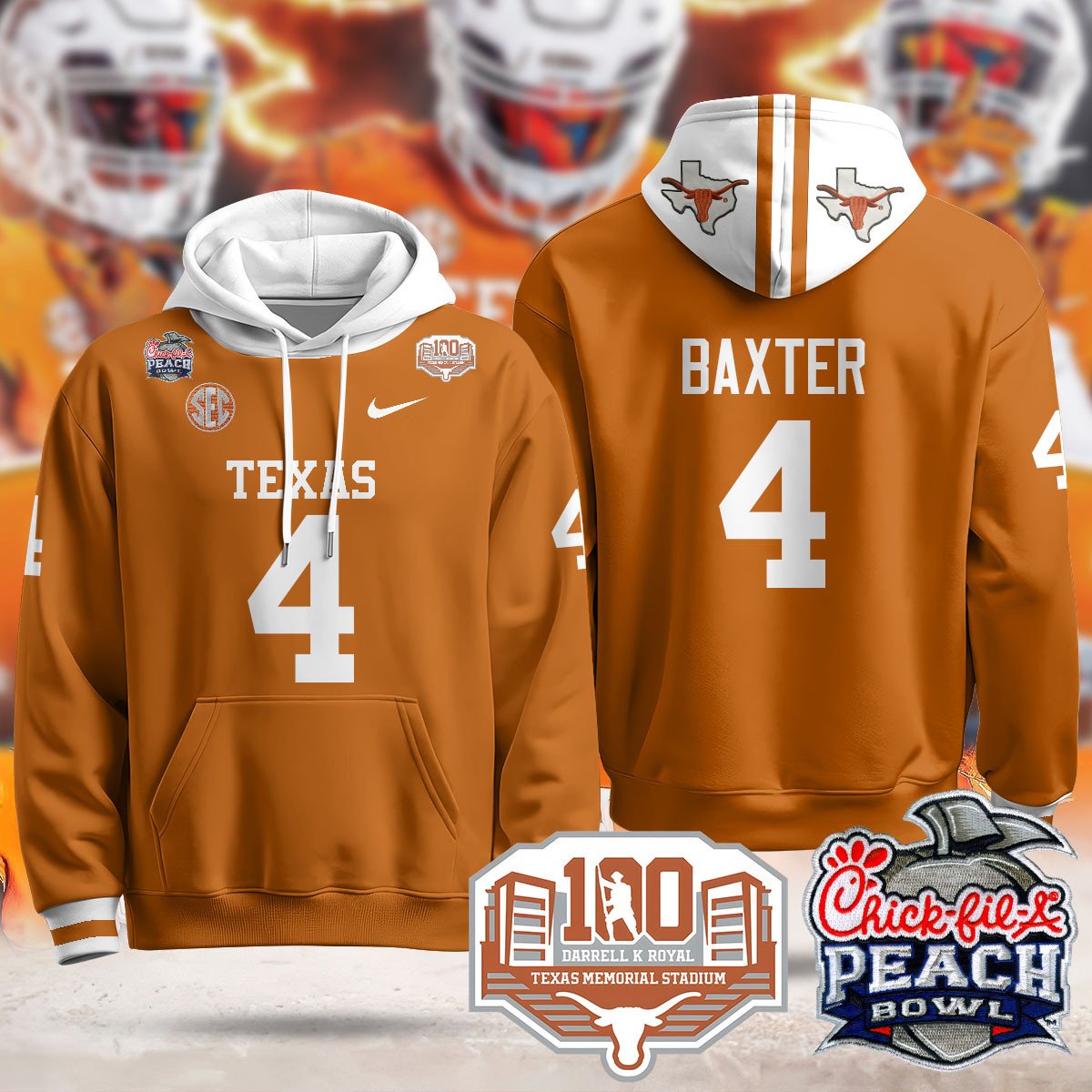 Texas Longhorns 2024 Chick-fil-A Peach Bowl Hoodie - All Stitched