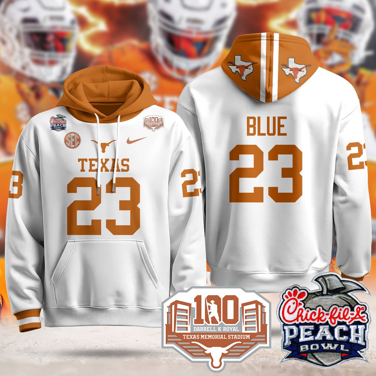 Texas Longhorns 2024 Chick-fil-A Peach Bowl Hoodie - All Stitched