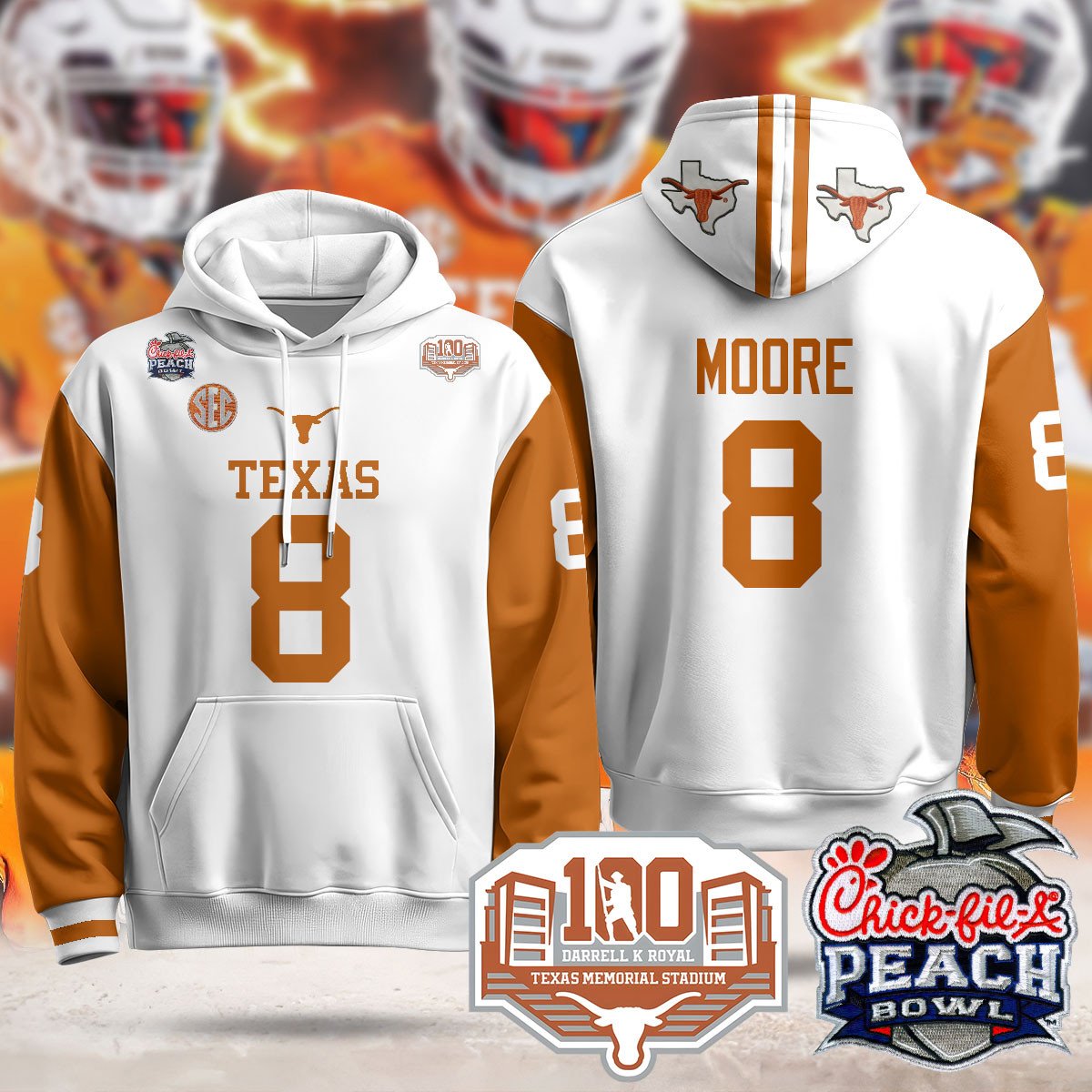 Texas Longhorns 2024 Chick-fil-A Peach Bowl Hoodie - All Stitched