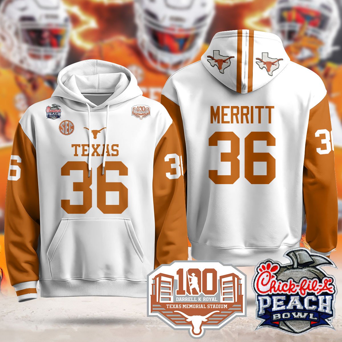 Texas Longhorns 2024 Chick-fil-A Peach Bowl Hoodie - All Stitched