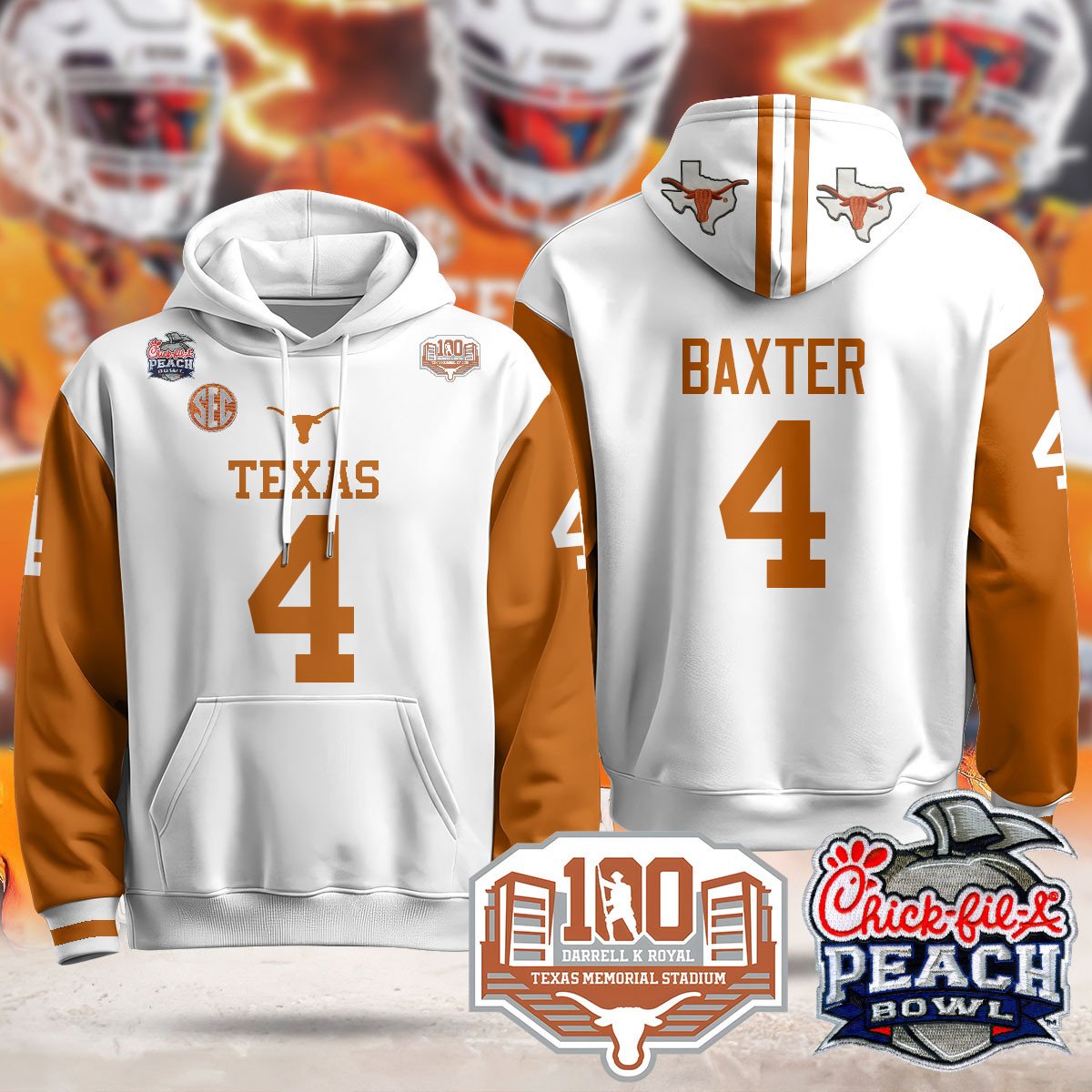 Texas Longhorns 2024 Chick-fil-A Peach Bowl Hoodie - All Stitched