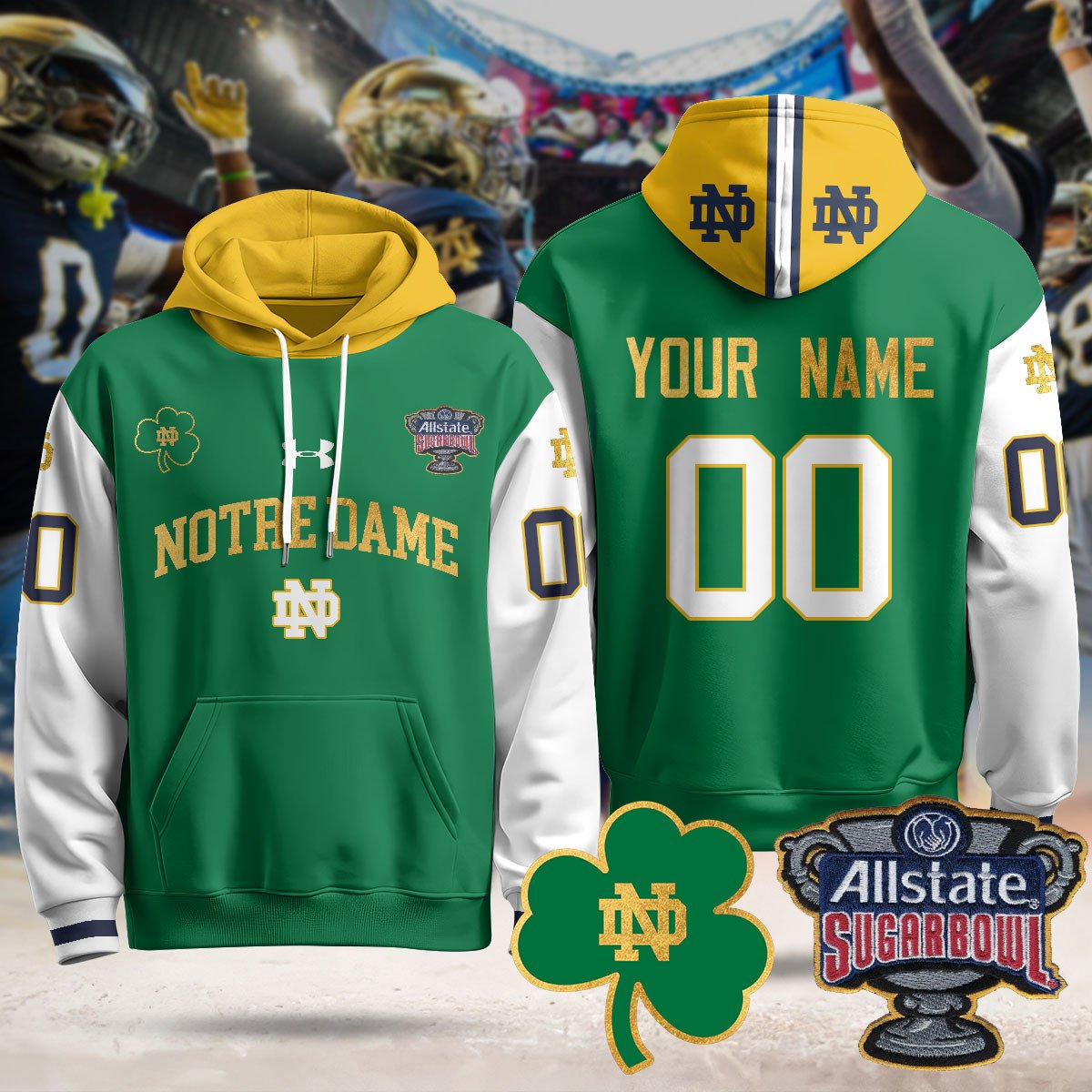 Custom Notre Dame Fighting Irish Allstate Sugar Bowl Hoodie - All Stitched