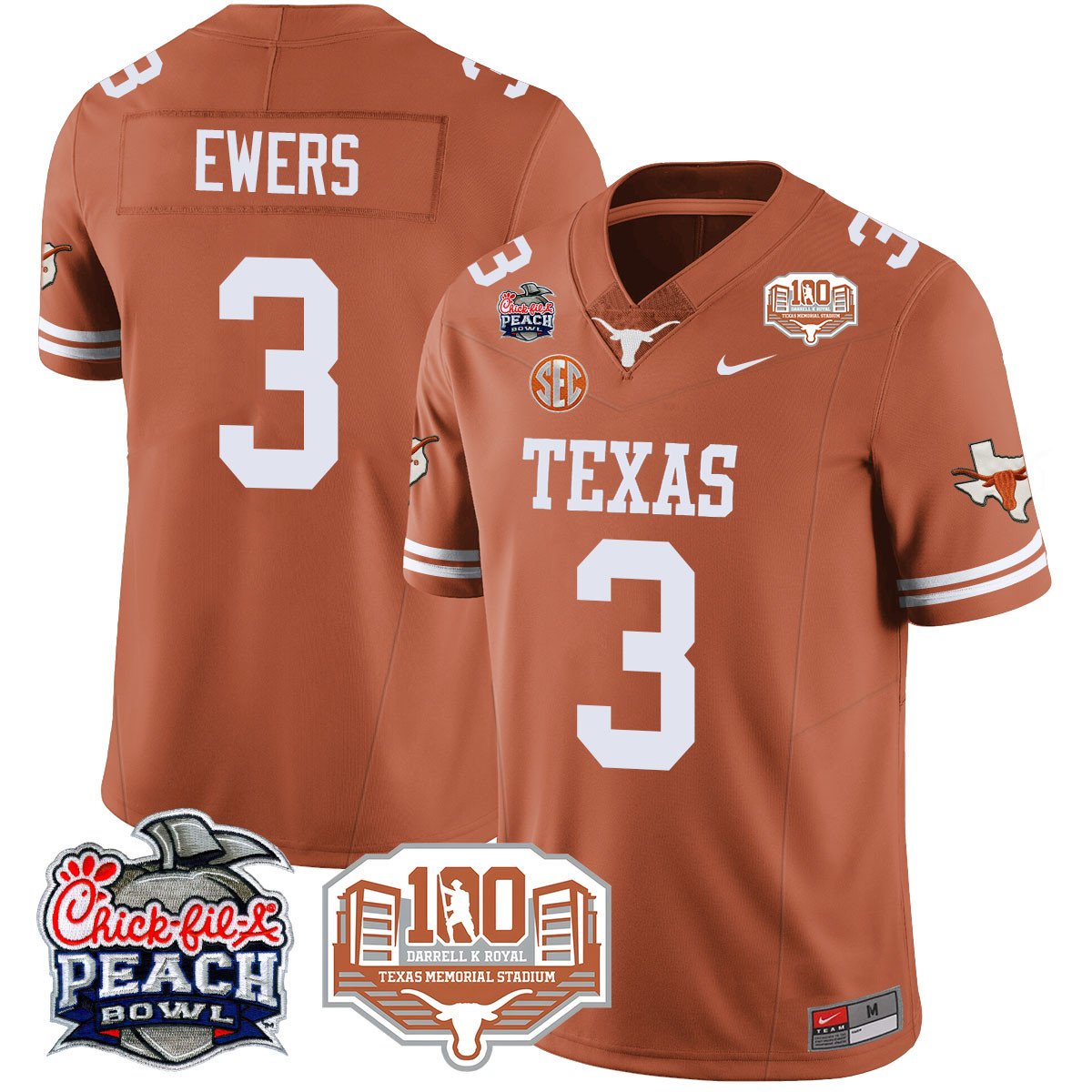 Texas Longhorns 2024 Chick-fil-A Peach Bowl Jersey - All Stitched