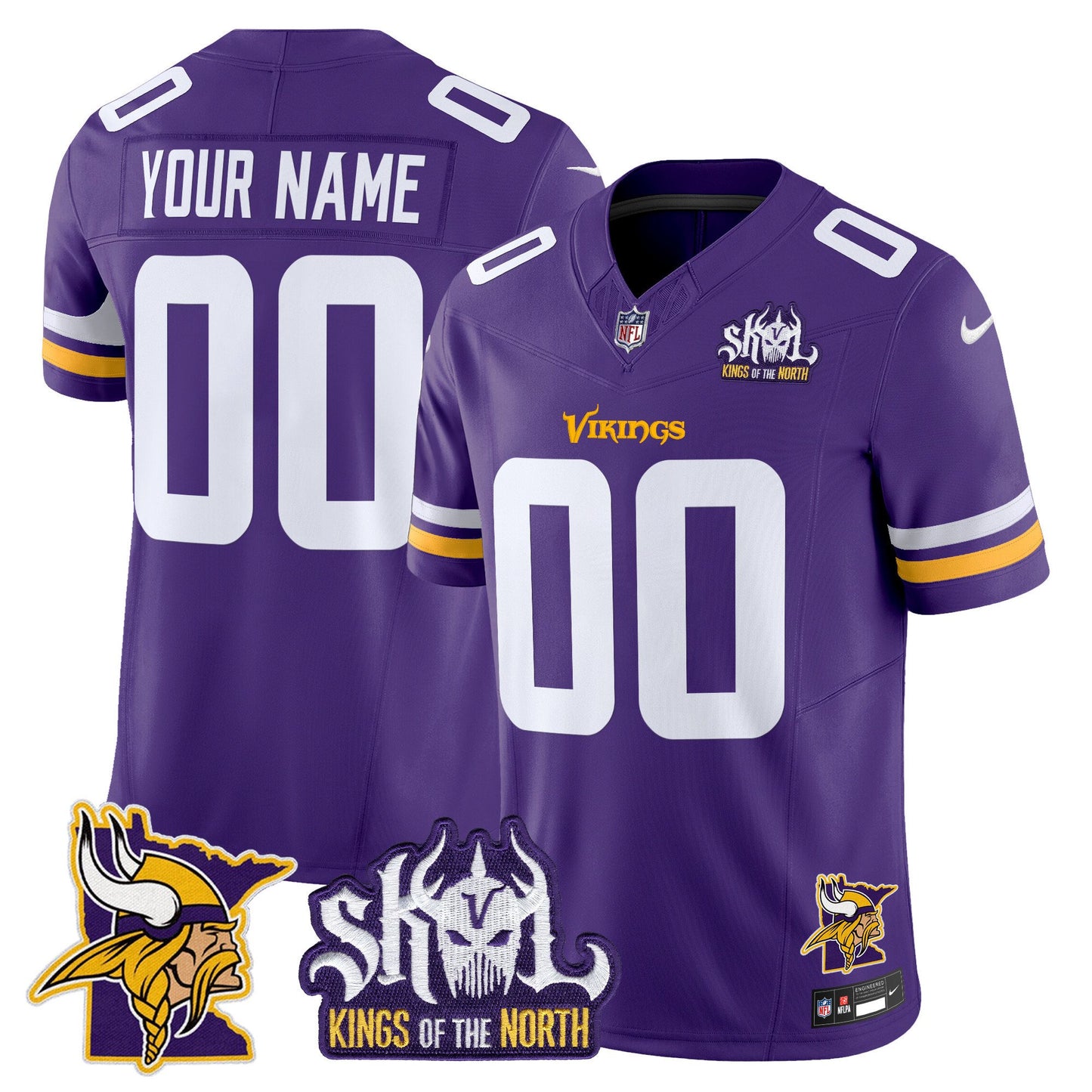 Minnesota Vikings Kings Of The North Patch Vapor Limited Custom Jersey V3 - All Stitched