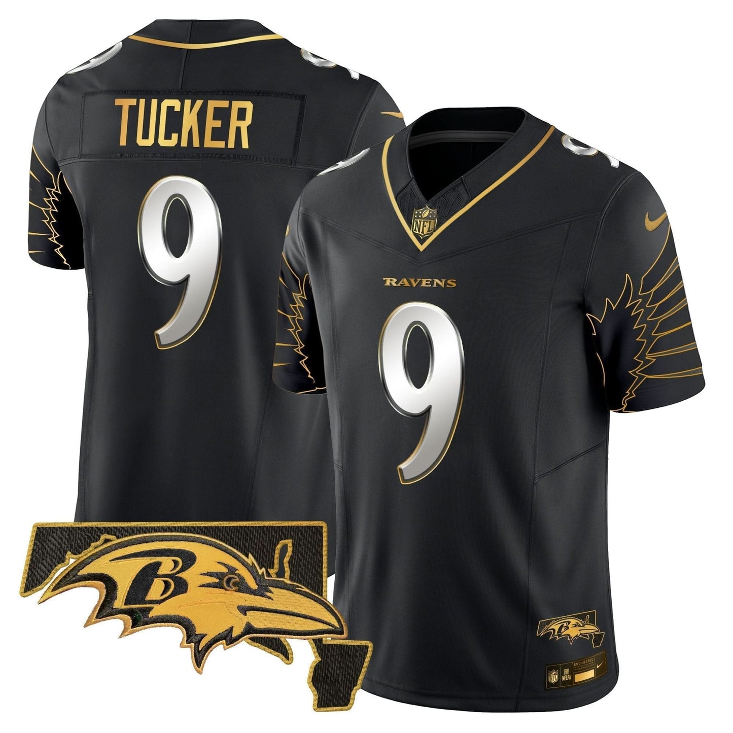 Ravens Maryland Patch Gold Vapor Limited Jersey V2 - All Stitched