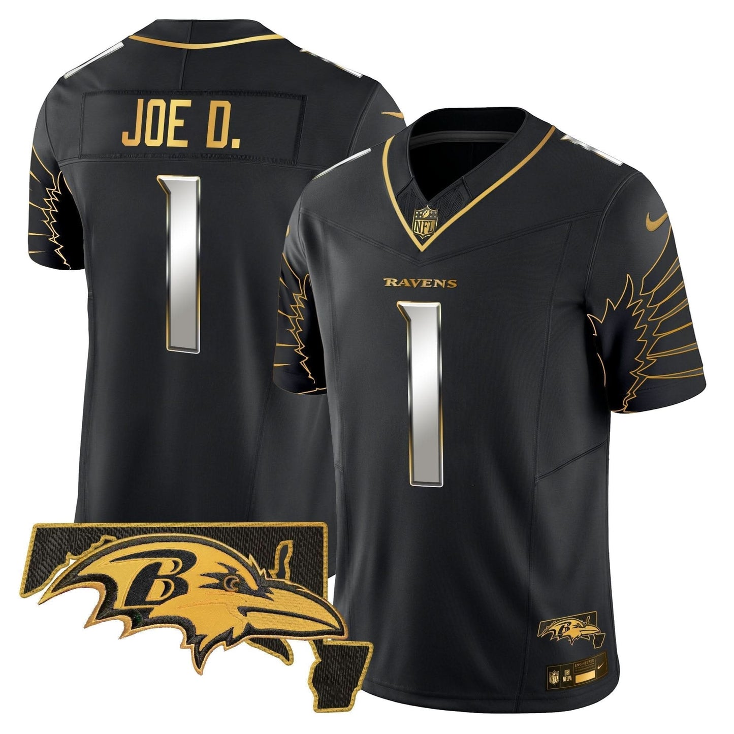 Ravens Maryland Patch Gold Vapor Limited Jersey V2 - All Stitched