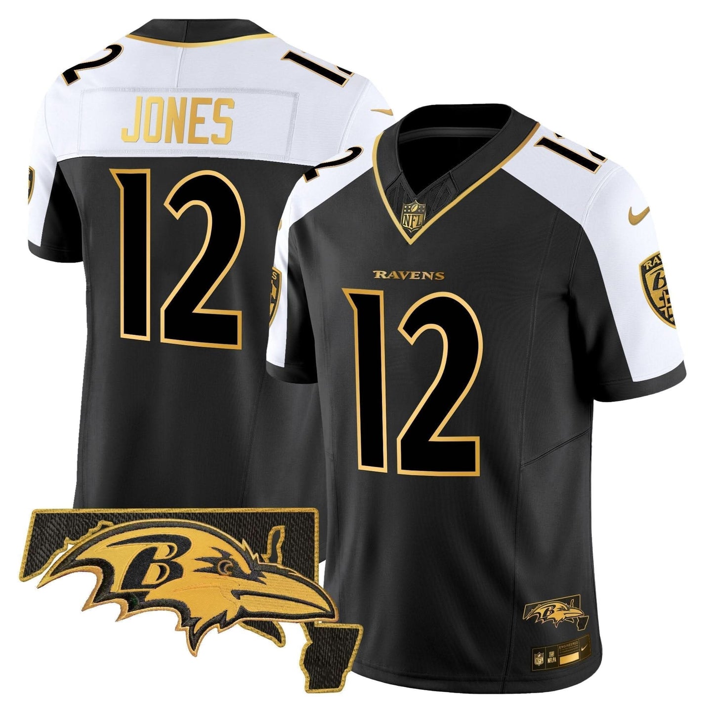 Ravens Maryland Patch Gold Vapor Limited Jersey V2 - All Stitched