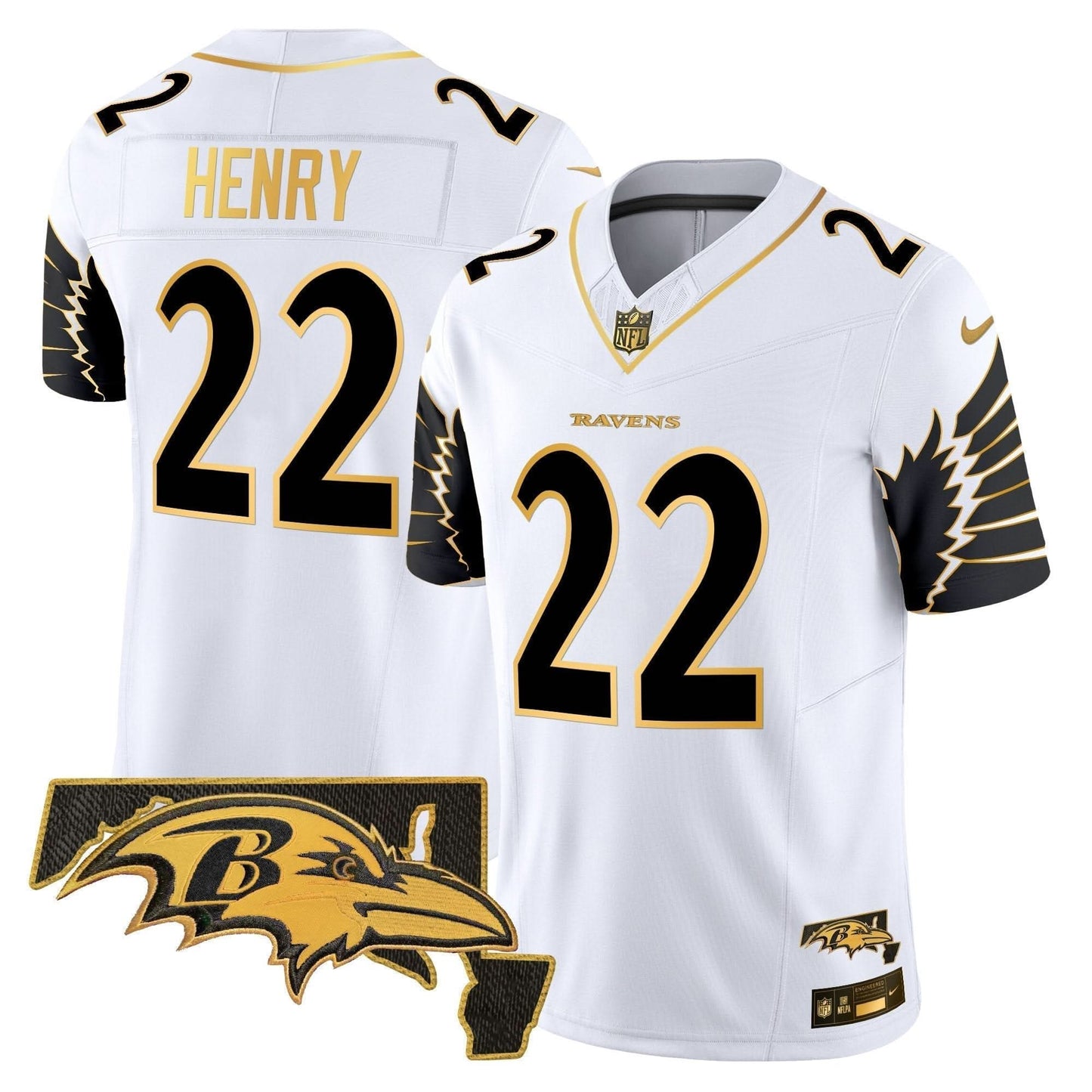Ravens Maryland Patch Gold Vapor Limited Jersey V2 - All Stitched