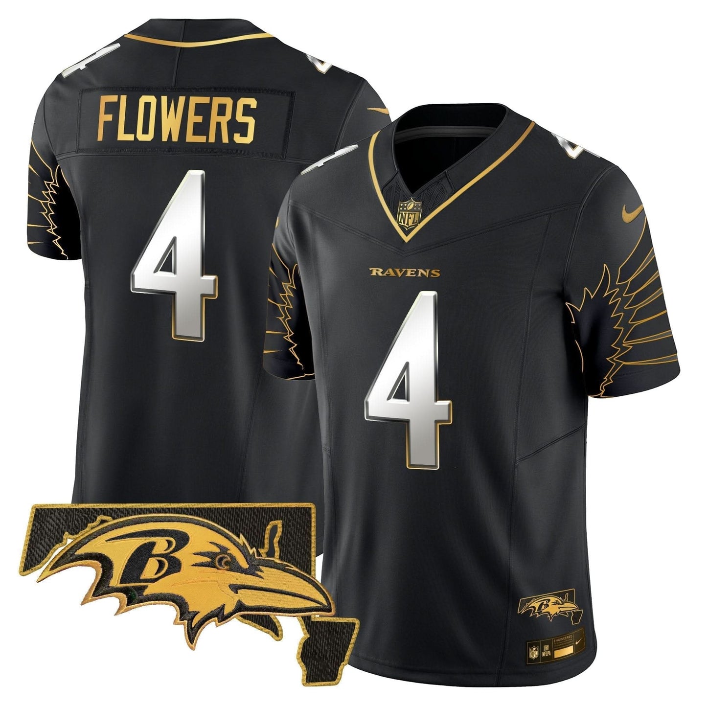 Ravens Maryland Patch Gold Vapor Limited Jersey V2 - All Stitched