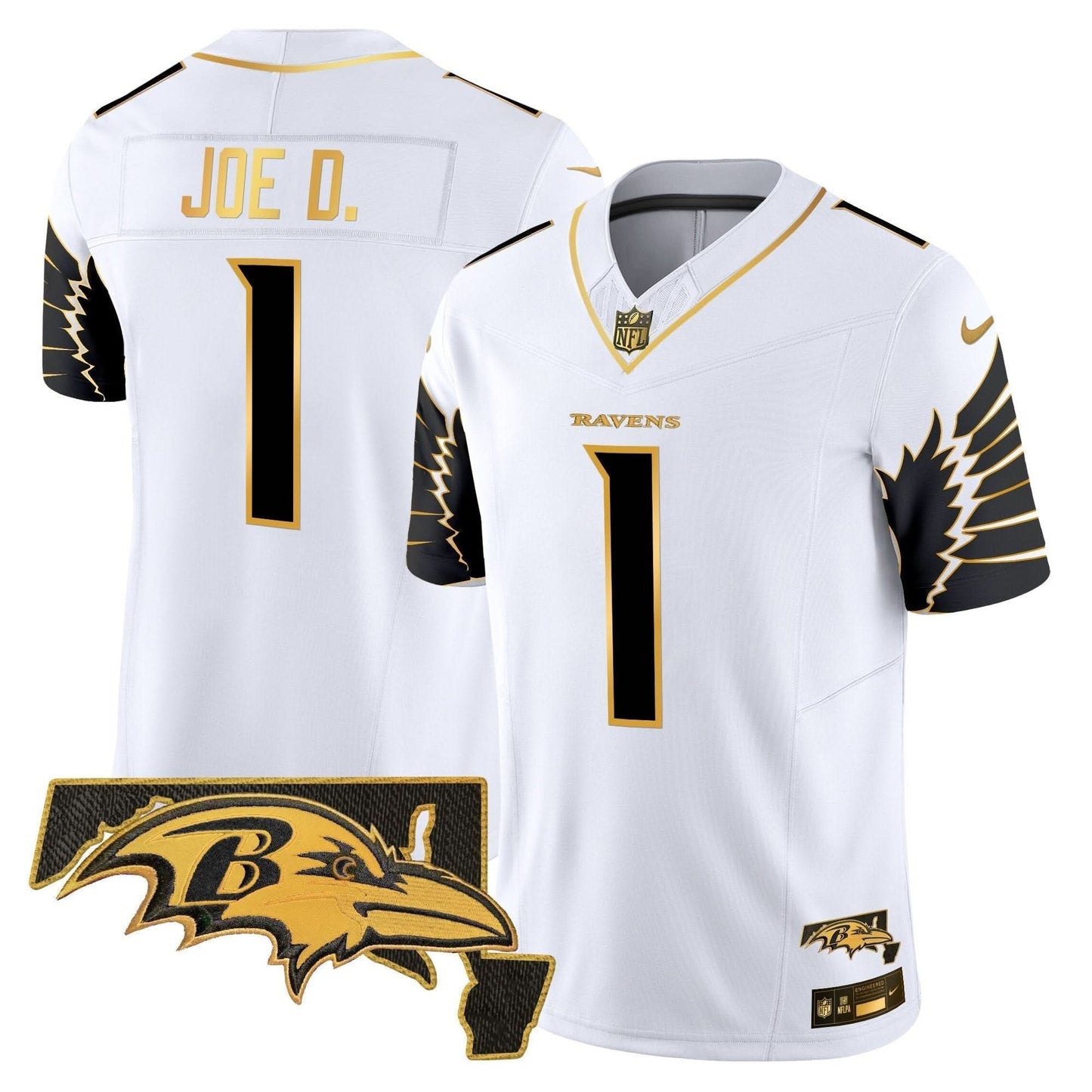 Ravens Maryland Patch Gold Vapor Limited Jersey V2 - All Stitched