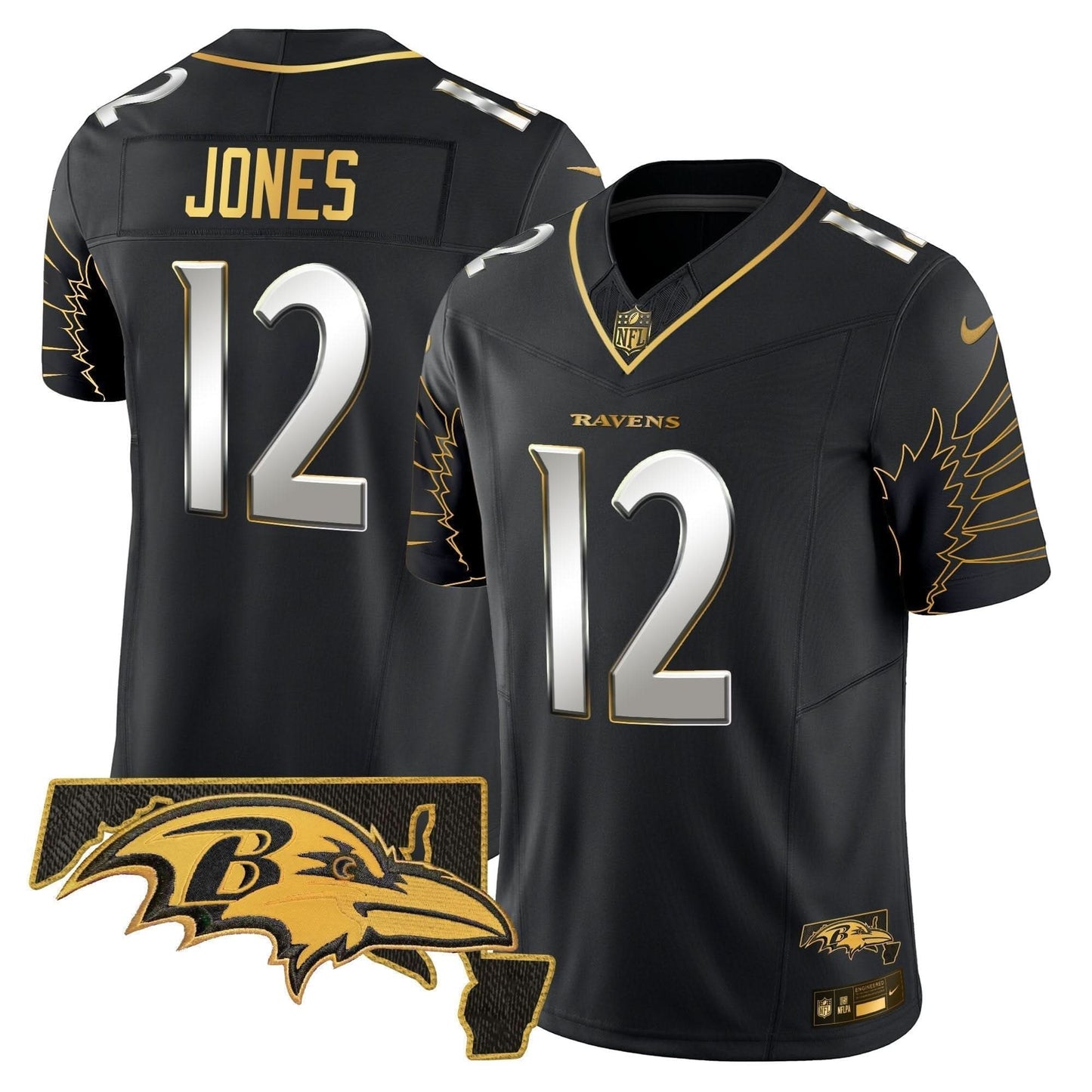 Ravens Maryland Patch Gold Vapor Limited Jersey V2 - All Stitched