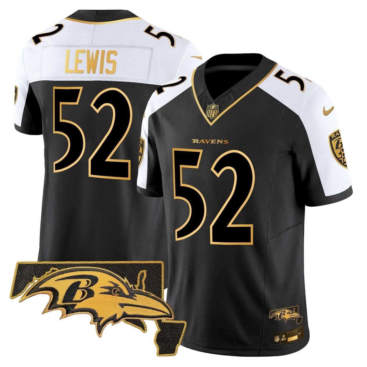 Ravens Maryland Patch Gold Vapor Limited Jersey V2 - All Stitched