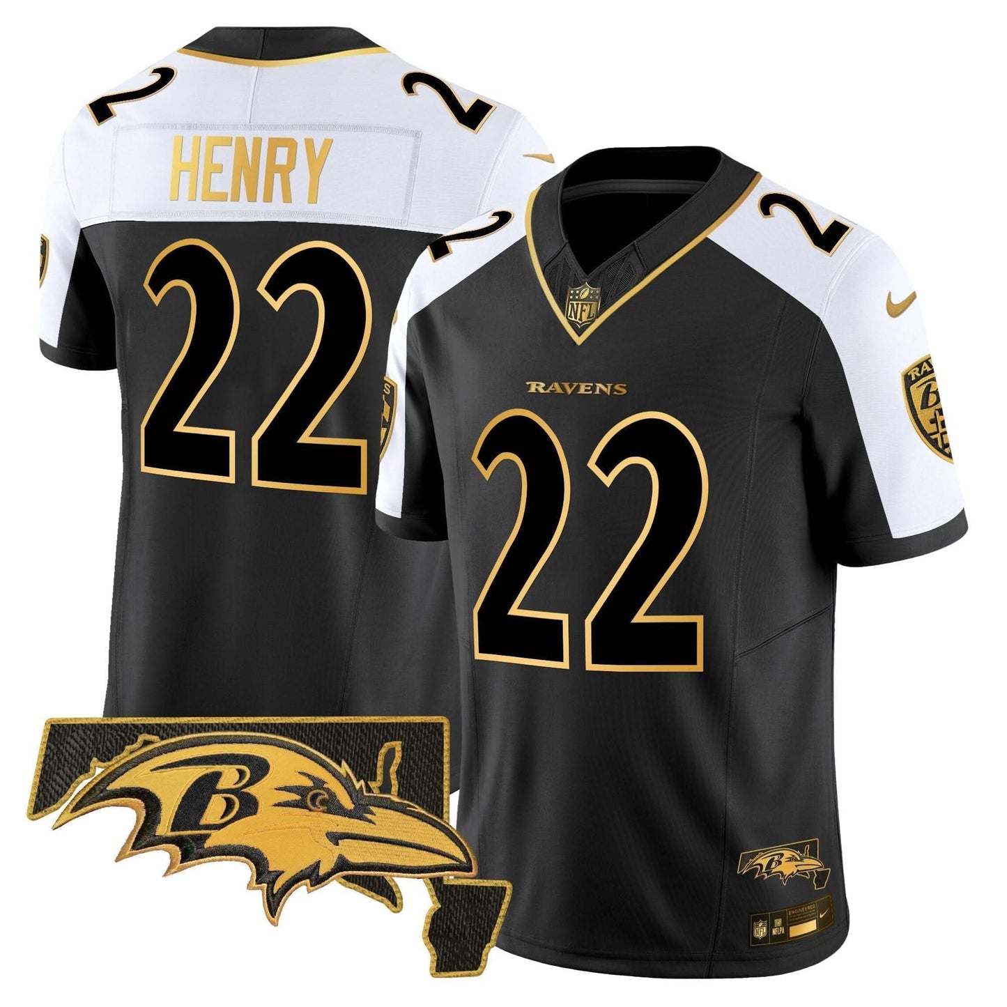 Ravens Maryland Patch Gold Vapor Limited Jersey V2 - All Stitched