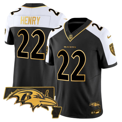 Ravens Maryland Patch Gold Vapor Limited Jersey V2 - All Stitched