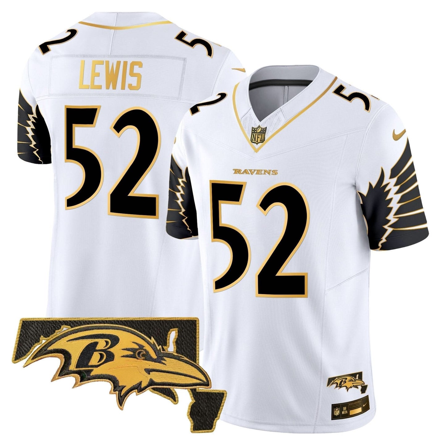 Ravens Maryland Patch Gold Vapor Limited Jersey V2 - All Stitched