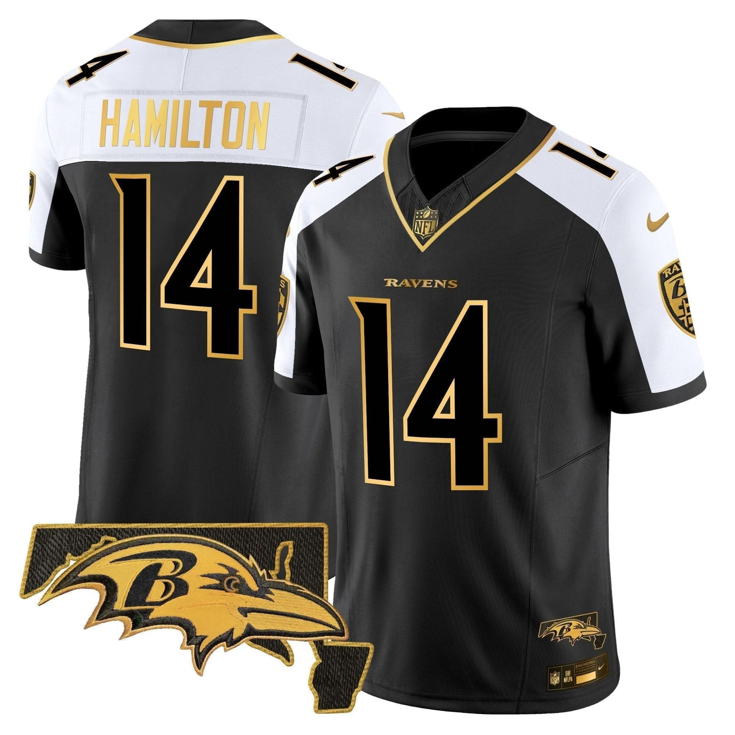 Ravens Maryland Patch Gold Vapor Limited Jersey V2 - All Stitched