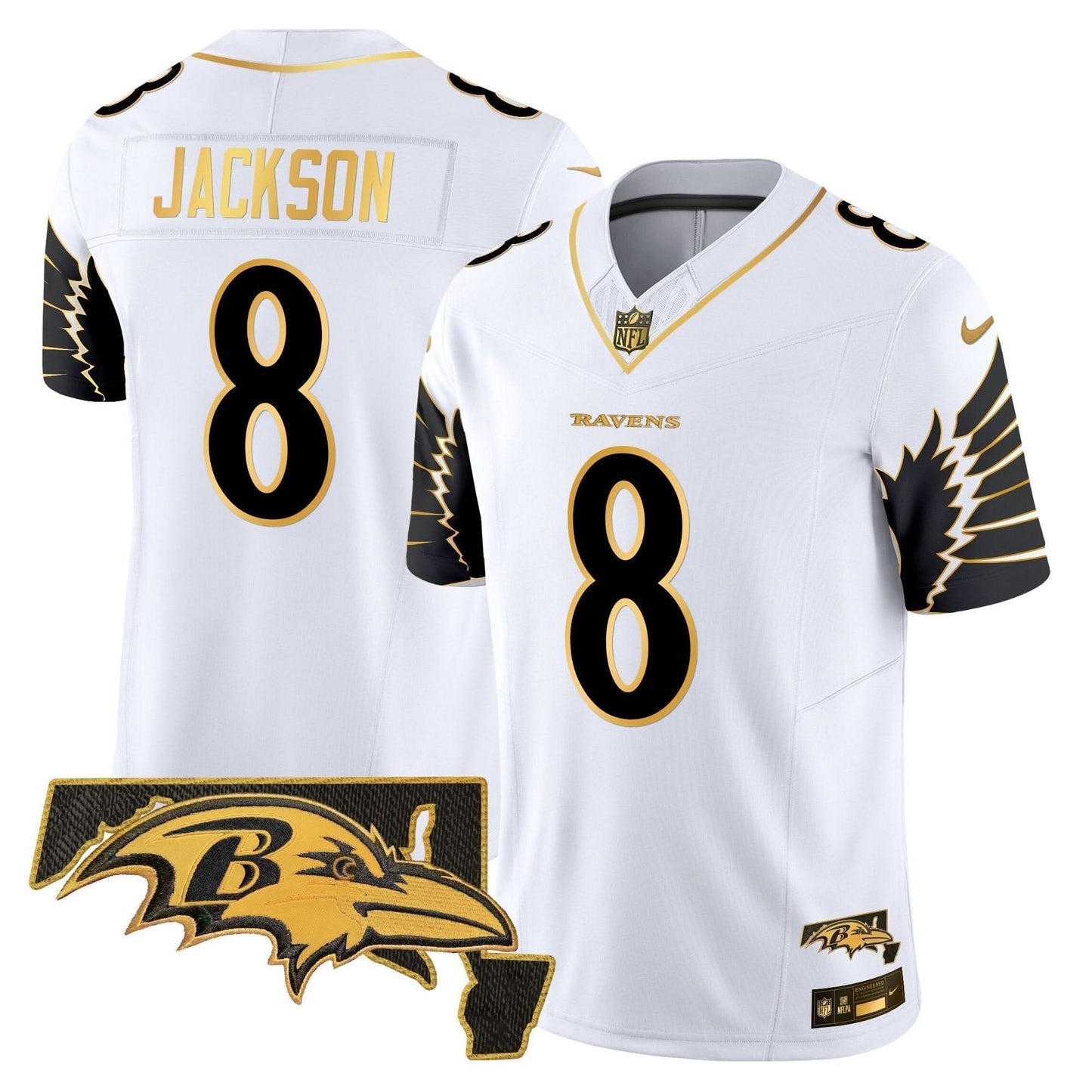 Ravens Maryland Patch Gold Vapor Limited Jersey V2 - All Stitched