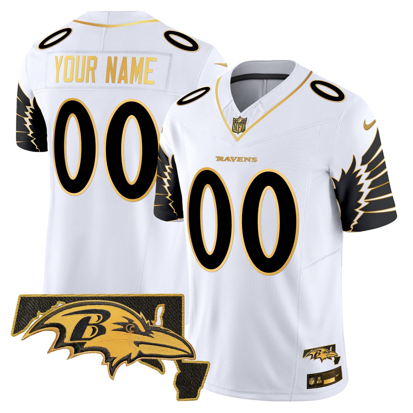 Ravens Maryland Patch Gold Vapor Limited Custom Jersey V2 - All Stitched