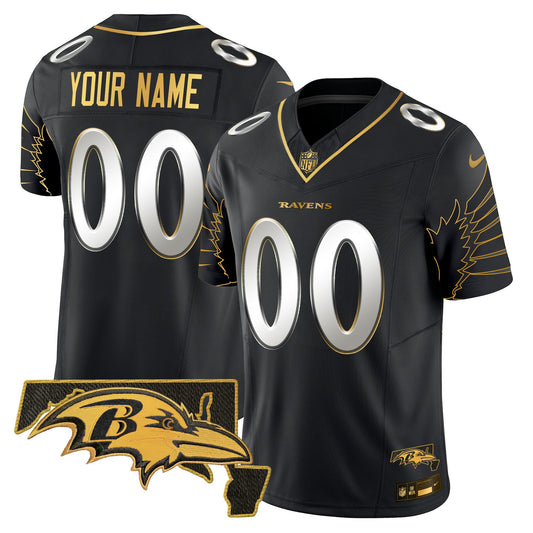 Ravens Maryland Patch Gold Vapor Limited Custom Jersey V2 - All Stitched