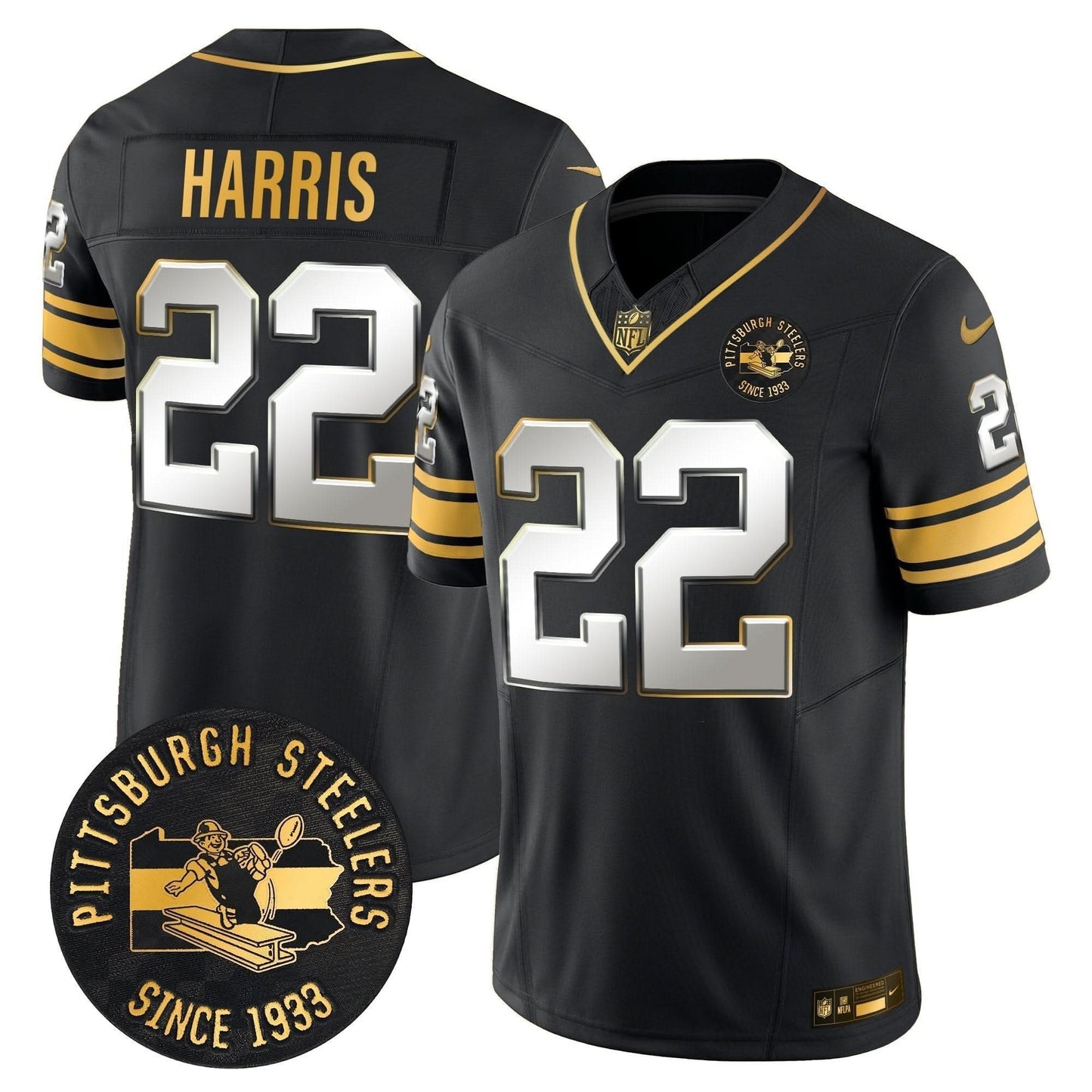Pittsburgh Steelers Throwback 1933 Patch Gold Vapor Limited Jersey - All Stitched