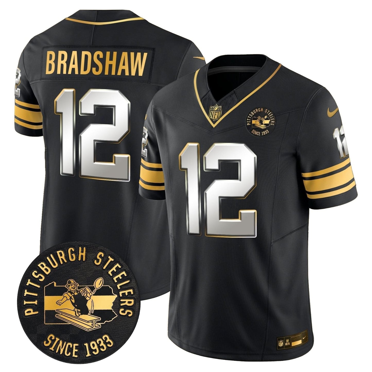 Pittsburgh Steelers Throwback 1933 Patch Gold Vapor Limited Jersey - All Stitched