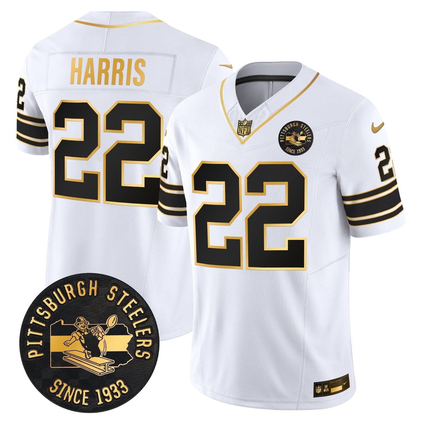 Pittsburgh Steelers Throwback 1933 Patch Gold Vapor Limited Jersey - All Stitched