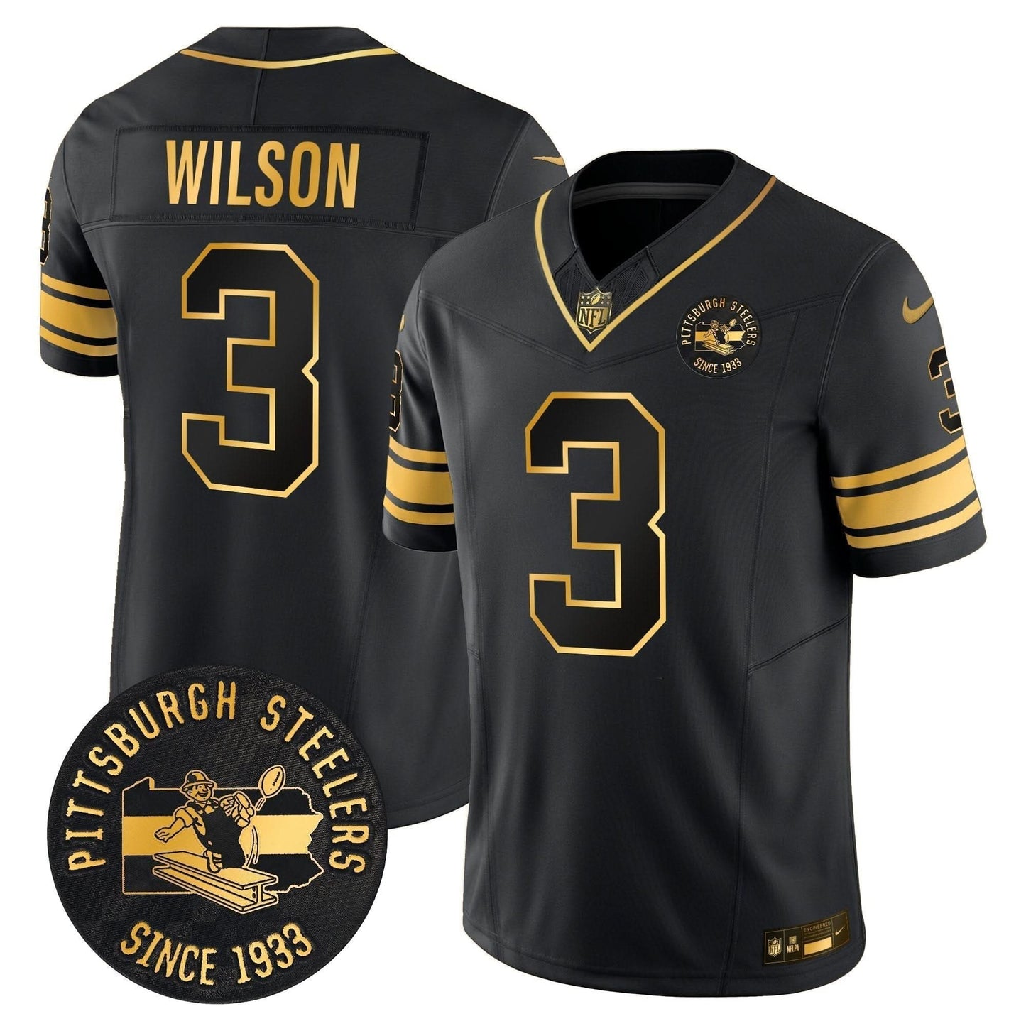 Pittsburgh Steelers Throwback 1933 Patch Gold Vapor Limited Jersey - All Stitched