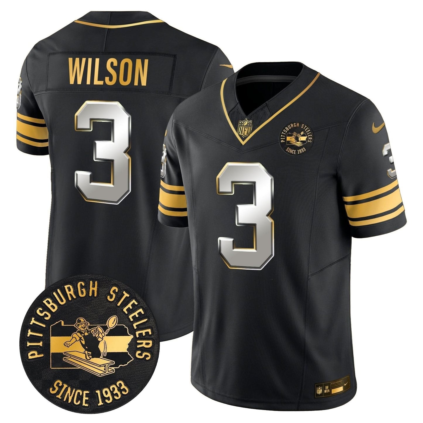 Pittsburgh Steelers Throwback 1933 Patch Gold Vapor Limited Jersey - All Stitched