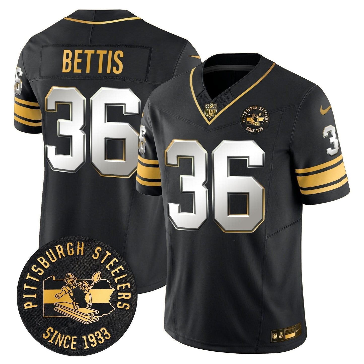 Pittsburgh Steelers Throwback 1933 Patch Gold Vapor Limited Jersey - All Stitched